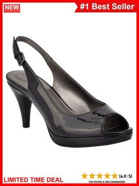 Faux Patent Leather Slingback Stiletto Heeled Sandals Platform Almond Peep Toe